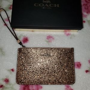 Coach Rose gold glitter wristlet